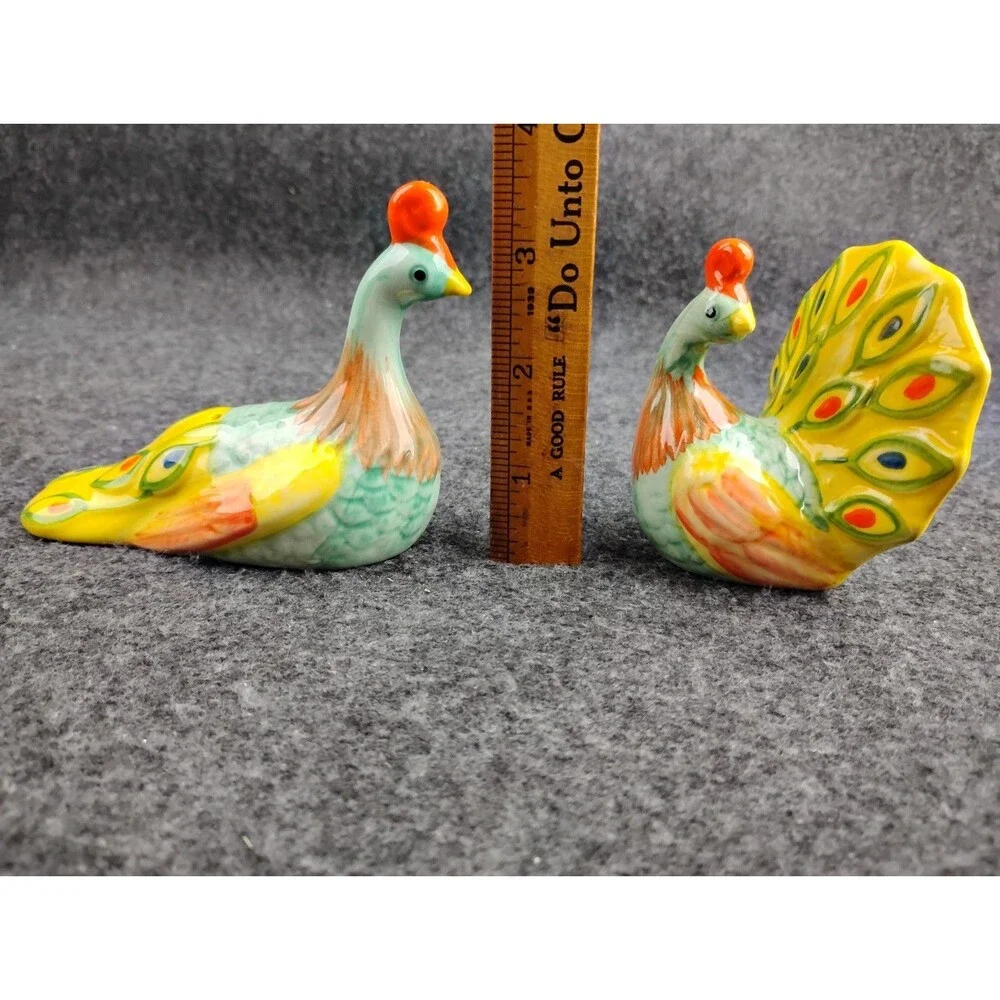 Pier 1 Peacock Salt and Pepper Shakers Colorful Ceramic Set